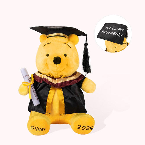 Personalized Winnie the Pooh Graduation Bear Plush Toy with Name or School Badge Gifts for Grads