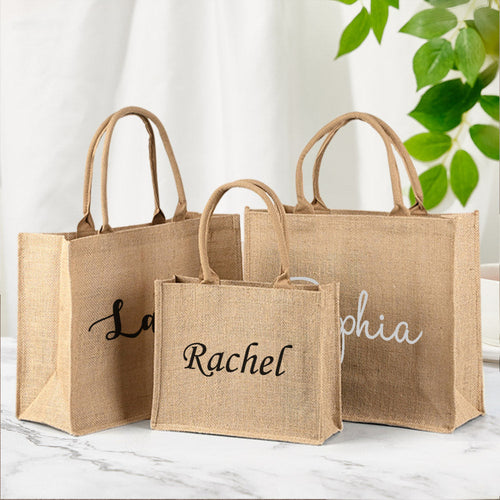 Personalized Burlap Bags Custom Name Monogram Beach Tote Bag Gift for Her - SantaSocks