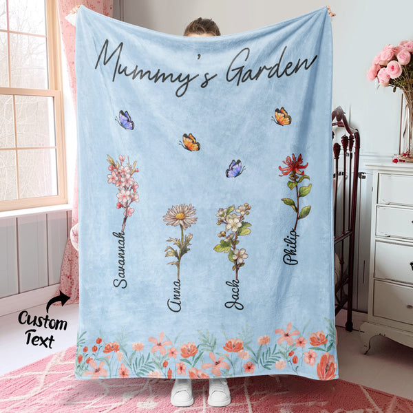 Personalized Grandma Mommy Garden Blanket Custom Birth Month Flower Blanket Warm Gift For Mom