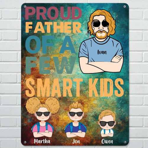 Father and Kids Personalized Iron Poster Photo Abstract Pattern Wall Decor 12 in x16 in