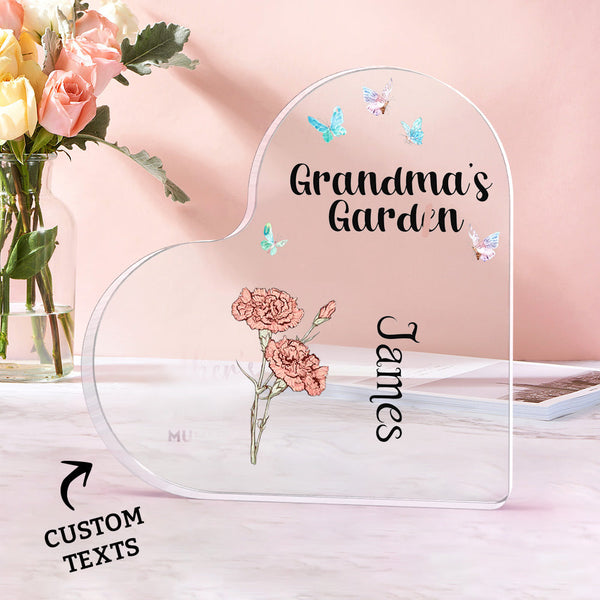 Custom Heart Shaped Acrylic Signs 1-6 Personalized Names Grandma's Garden Mother's Day Gift - SantaSocks