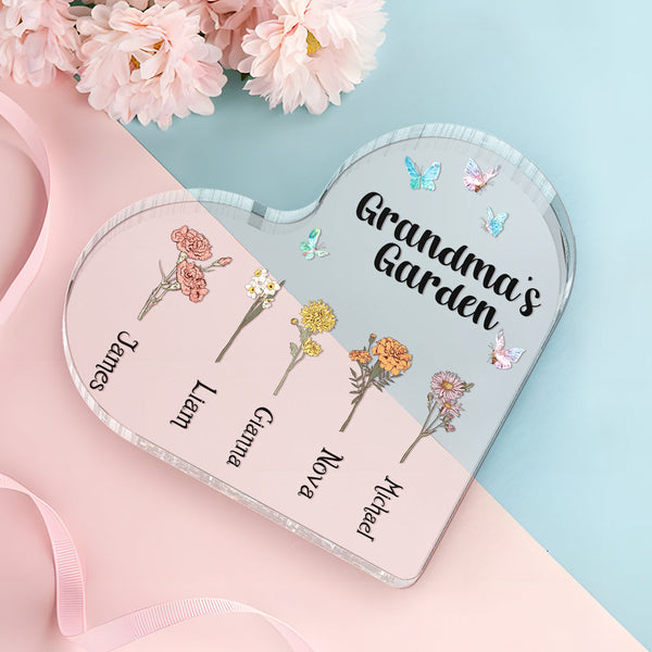 Custom Heart Shaped Acrylic Signs 1-6 Personalized Names Grandma's Garden Mother's Day Gift - SantaSocks