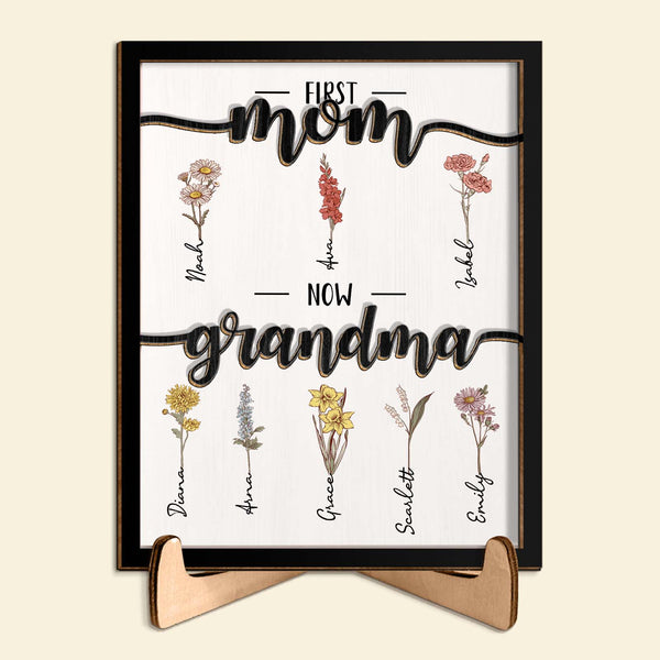 First Mom Now Grandma - Personalized Wooden Plaque 2 Layers Mother's Day Gift - SantaSocks