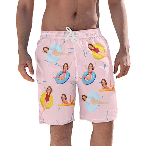 Personalized Beach Shorts for Men Summer Time Custom Face Swim Trunks