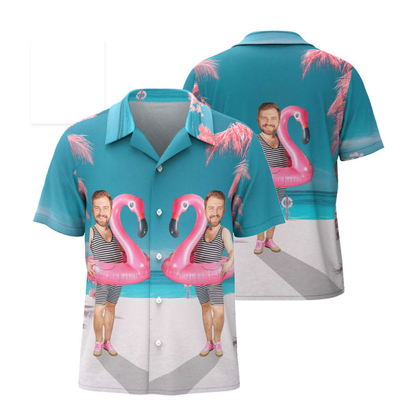 Custom Funny Face Flamingo Hawaiian Shirt Flamingo Swim Ring Hawaiian Shirt For Men LGBT Gift