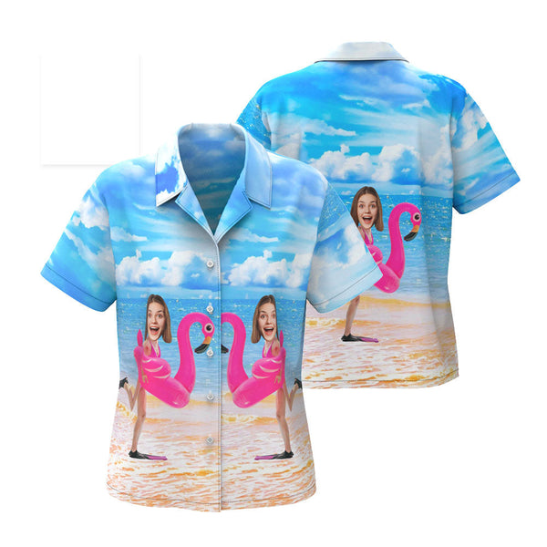 Custom Funny Face Flamingo Hawaiian Shirt Flamingo Swim Ring Hawaiian Shirt For Women LGBT Gift