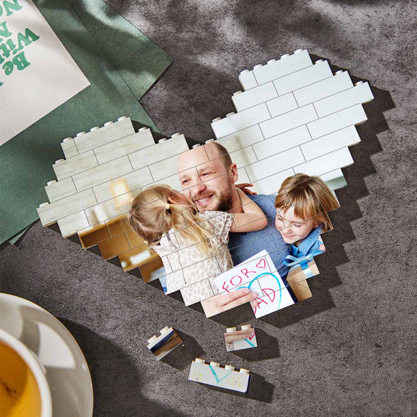 Custom Building Brick Personalized Photo Block Heart Shaped Father's Day Gift