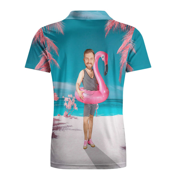 Custom Funny Face Flamingo Polo Shirt Flamingo Swim Ring Polo Shirt For Men