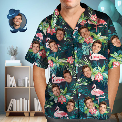 Custom Face Shirt Men's Hawaiian Shirt Flamingo Flower Fathers Day Gift