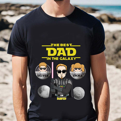Custom T-shirt Clipart Cartoon Black T-shirt Gifts Best Dad in the Galaxy