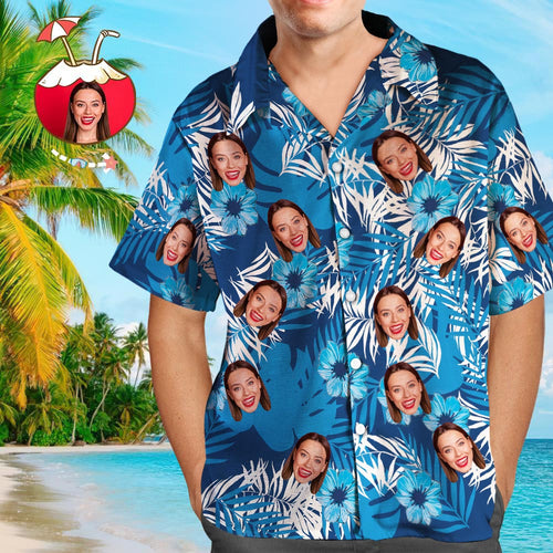 Custom Face Shirt Men's Hawaiian Shirt for  Husband Gift For Father