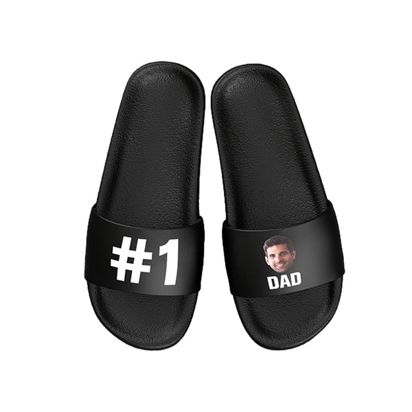 Custom Photo Slide Sandals with Text Personalized Couple Face Slide Sandal For Summer Custom Gifts For Him/Her - No.1 Dad