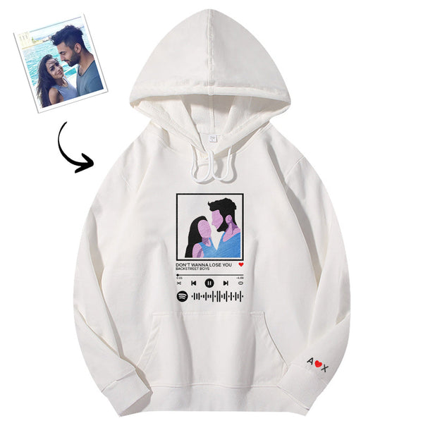 Scannable Spotify Code Embroidered Hooded Hoodie,Sweatshirt Round Neck Cartoon Image Music Player Couple Gift