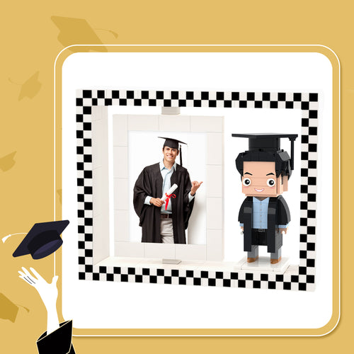 Graduation Photo Fully Body Customizable 1 Person Custom Brick Figures with Photo Frame Small Particle Block