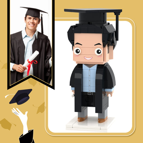 Graduation Memorial Gifts Fully Body Customizable 1 Person Detailed Version Custom Brick Figures Small Particle Block Toy For Him Black Blue