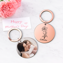 Custom Photo Keychain Personalized Month Flower Mothers Day Gifts for Mum - SantaSocks