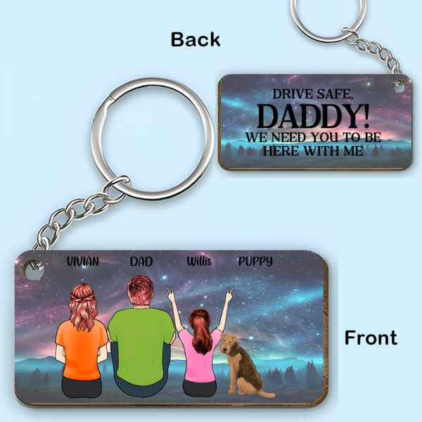 Personalized Galaxy Scene Wooden Keychain Best Dad Ever Back View
