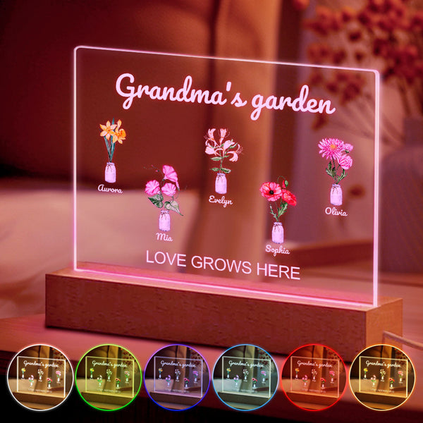 Personalized Grandma's Garden Acrylic Night Light