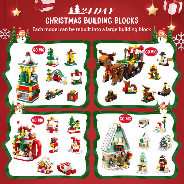 Christmas Sleigh Brick Figures Blind Box  Christmas Brick Figures  Surprise Blind Box  24 Calendar Countdown Gift Box