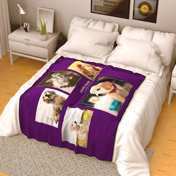 Personalized Family Photo Fleece Blanket with Text - 5 Photos