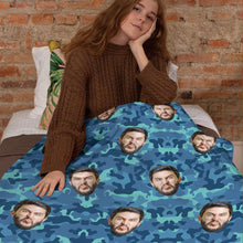 Custom Blanket Personalized Photo Camouflage Blanket For Lover - Steel Blue