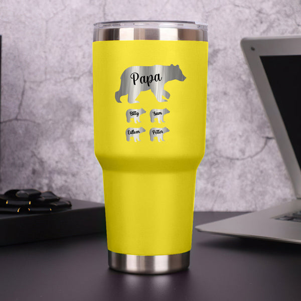 Personalized Papa Bear Tumbler Travel Mug Gift for Father's Day Gift for Dad Grandpa