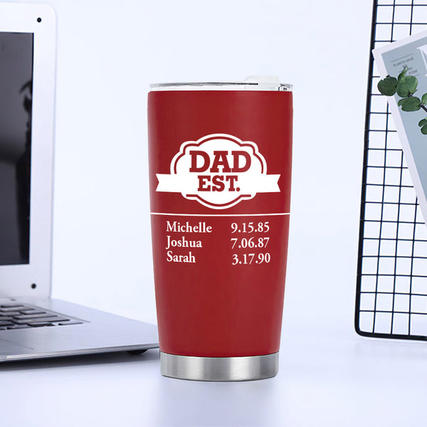 Personalized Dad Travel Mug with Kids' Names 20oz Stainless Steel Insulated Travel Mug Father's Day Gift for Dad - SantaSocks