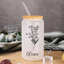 Personalized Name Frosted Can Glass with Birth Flower Custom Can Glass with Straw Gift for Mother Friends Family Bridesmaid