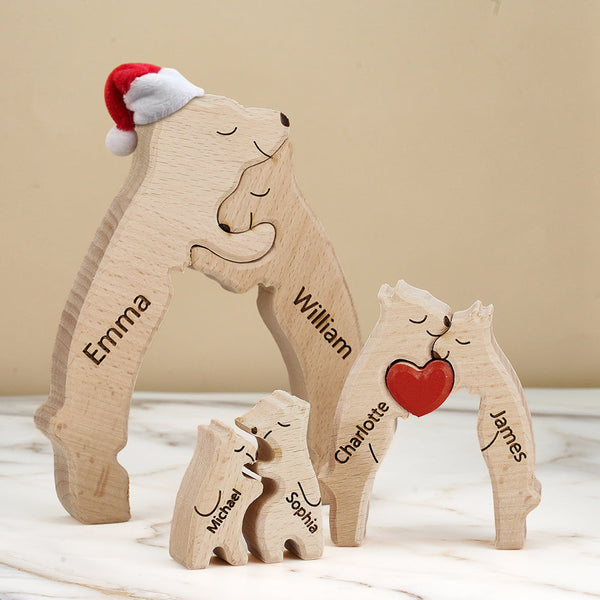 Custom Names Christmas Wooden Bears Family Puzzle Home Decor Christmas Gifts