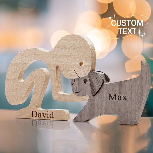 Man and Dog Wooden Pet Carving Blocks Custom Name Table Decor Gifts for Pet Lover