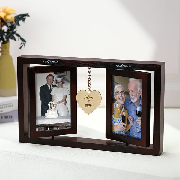 Custom Wooden Photo Frame Personalized Name Home Decor Then & Now Picture Frame Wedding Anniversary Gift
