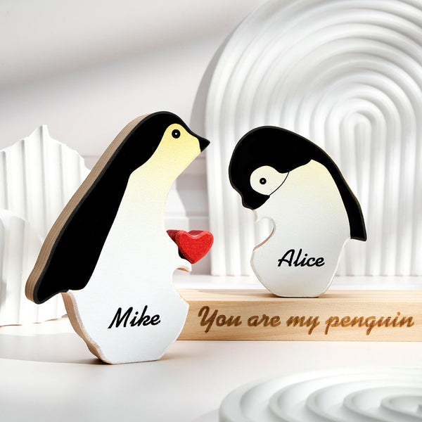 Custom Name Penguin Wooden Blocks Couple Plaque Gifts for Her You Are My Penguin - SantaSocks