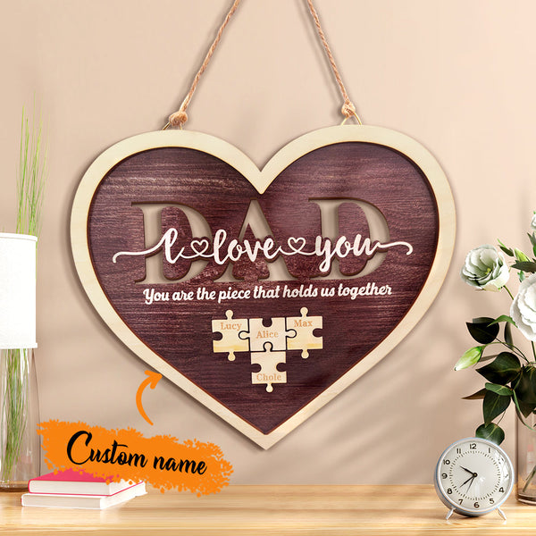 Personalized Dad Heart Puzzle Plaque You Are the Piece That Holds Us Together Father's Day Gift - SantaSocks
