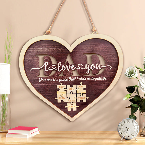 Personalized Dad Heart Puzzle Plaque You Are the Piece That Holds Us Together Father's Day Gift - SantaSocks