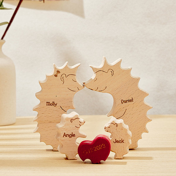 Custom Wooden Hedgehog Puzzle Personalized Hedgehog Family Names Puzzle Home Decor Gifts - SantaSocks