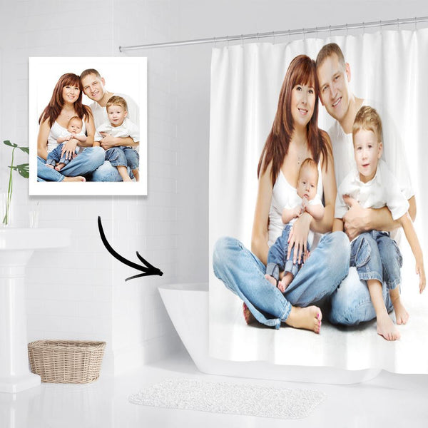 Custom Family Photo Shower Curtain Custom Backdrop Polyester Waterproof