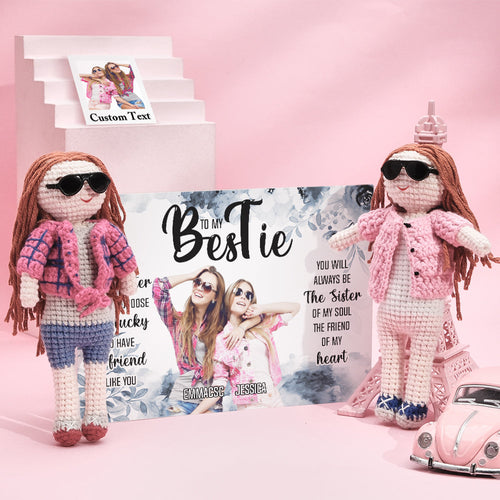 BFF Gifts Custom Crochet Doll from Photo Handmade Look alike Dolls with Personalized Name Card