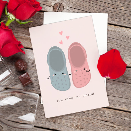 You Croc My World Funny Pun Valentine's Day Greeting Card - SantaSocks
