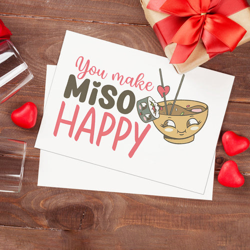 Food Pun You Make Miso Happy Funny Valentine's Day Greeting Card - SantaSocks