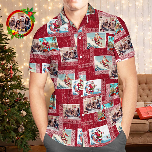 Custom Photo Hawaiian Shirts Personalized Photo Gift Men's Christmas Shirts Happy Family