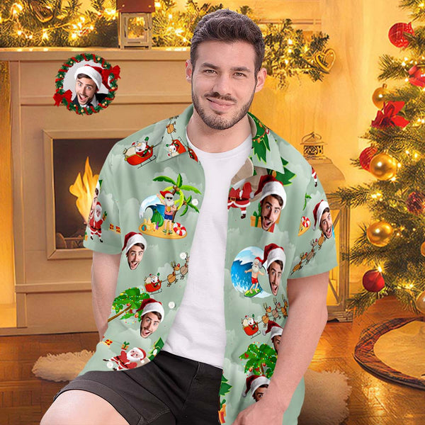 Custom Face Hawaiian Shirts Personalized Photo Gift Men's Christmas Shirts Surfing Vacation Santa