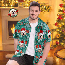 Custom Face Hawaiian Shirts Personalized Photo Gift Men's Christmas Shirts Hawaiian Leaves Green