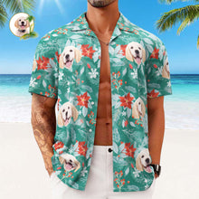 Custom Face Hawaiian Shirts Personalized Photo Gift Men's Christmas Shirts Hawaiian Leaves Green