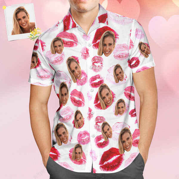 Custom Face Hawaiian Style Red lips Personalized Shirt Couple Outfit