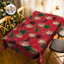 Custom Family Face Christmas Tree Tablecloth Personalized Washable Table Cover Christmas Gift