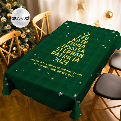 Custom Family Names Christmas Tree Tablecloth Personalized Table Cover Christmas Day Gifts