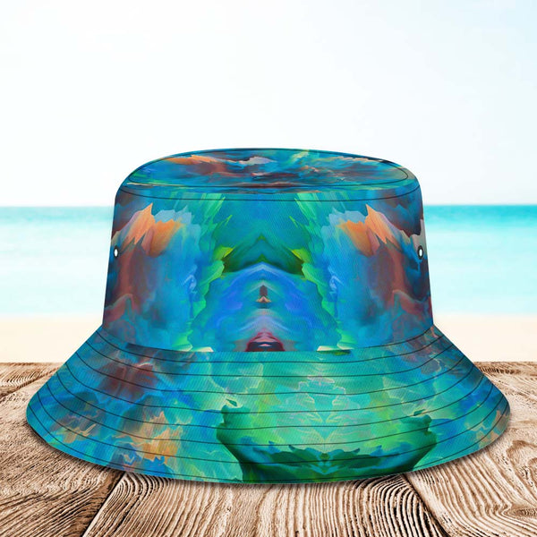 Custom Face Bucket Hat Unisex Personalized Wide Brim Outdoor Summer Hats Dark Green Abstract Texture
