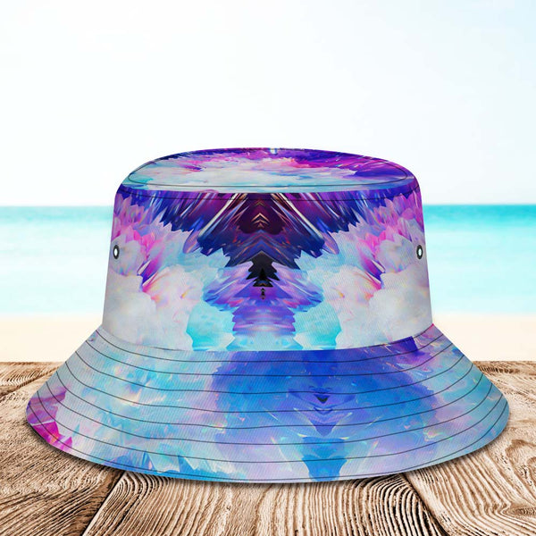 Custom Face Bucket Hat Unisex Personalized Hiking Beach Sports Hats Purple and Blue Abstract Texture