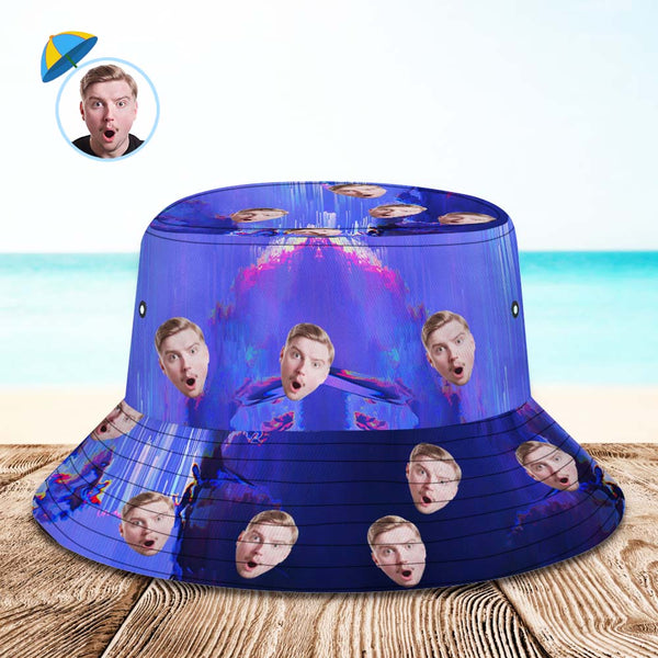 Custom Photo Bucket Hat Unisex Personalized Face Hiking Beach Sports Hats Purple Abstract Texture