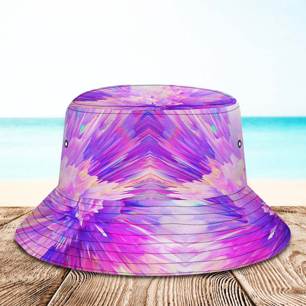 Custom Photo Bucket Hat Unisex Personalized Face Hiking Beach Sports Hats Purple and Pink Abstract Texture